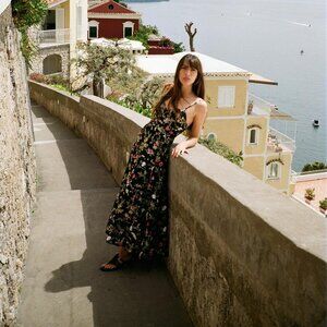 Zara Floral Printed Midi Dress Embroidered, Organic Cotton, Adjustable Strap M